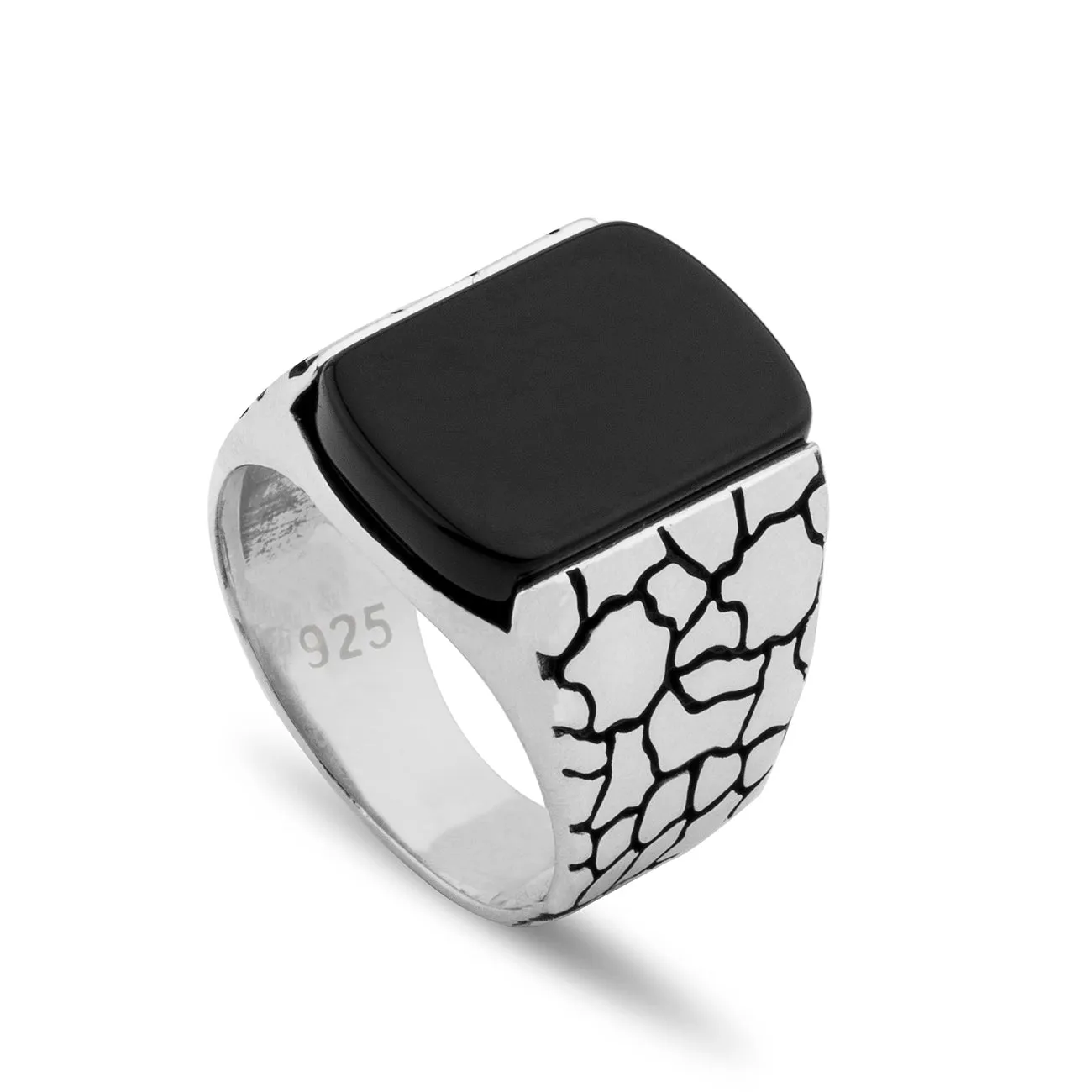 Sterling Silver Statement Ring with Large Flat-top Black Onyx Gemstone