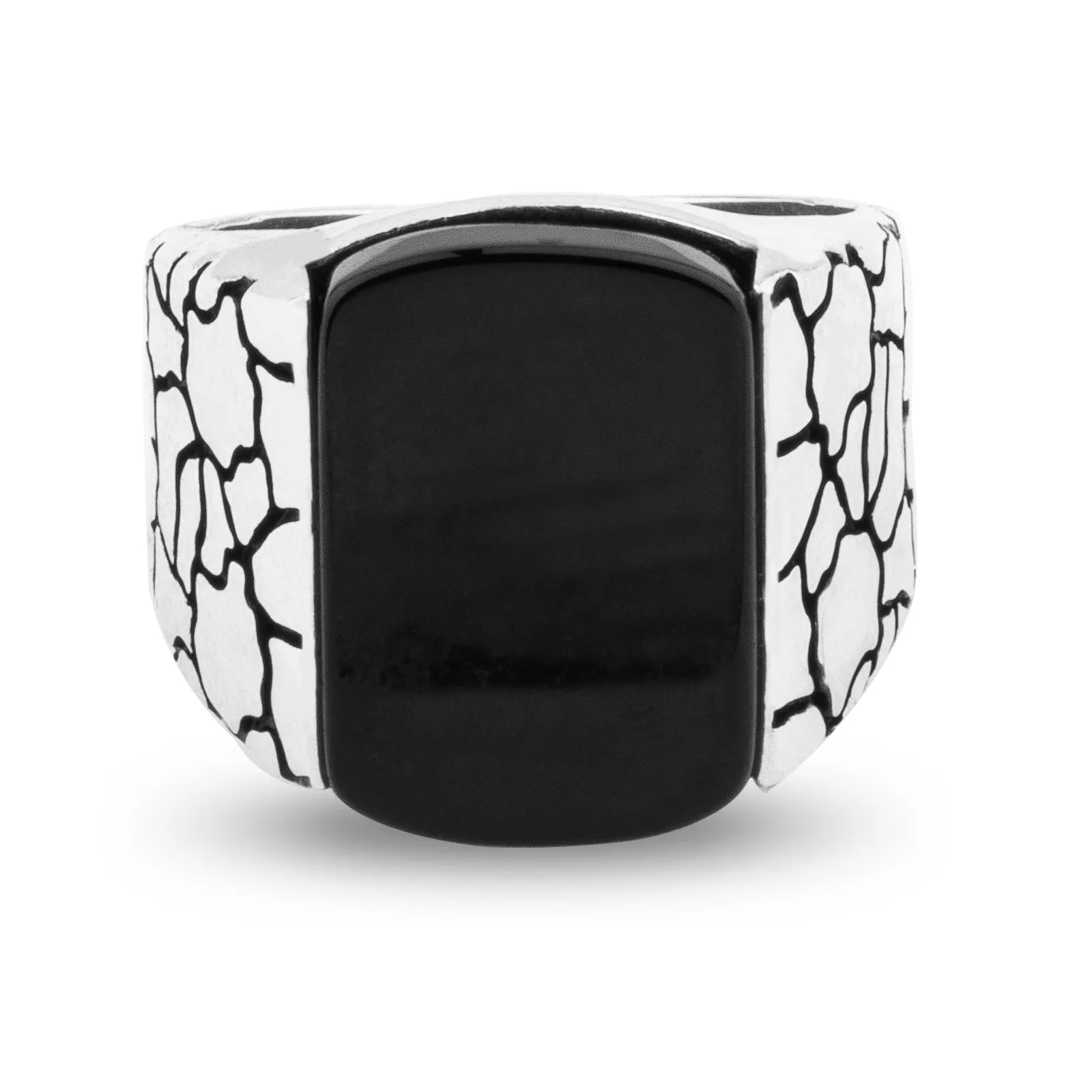 Sterling Silver Statement Ring with Large Flat-top Black Onyx Gemstone