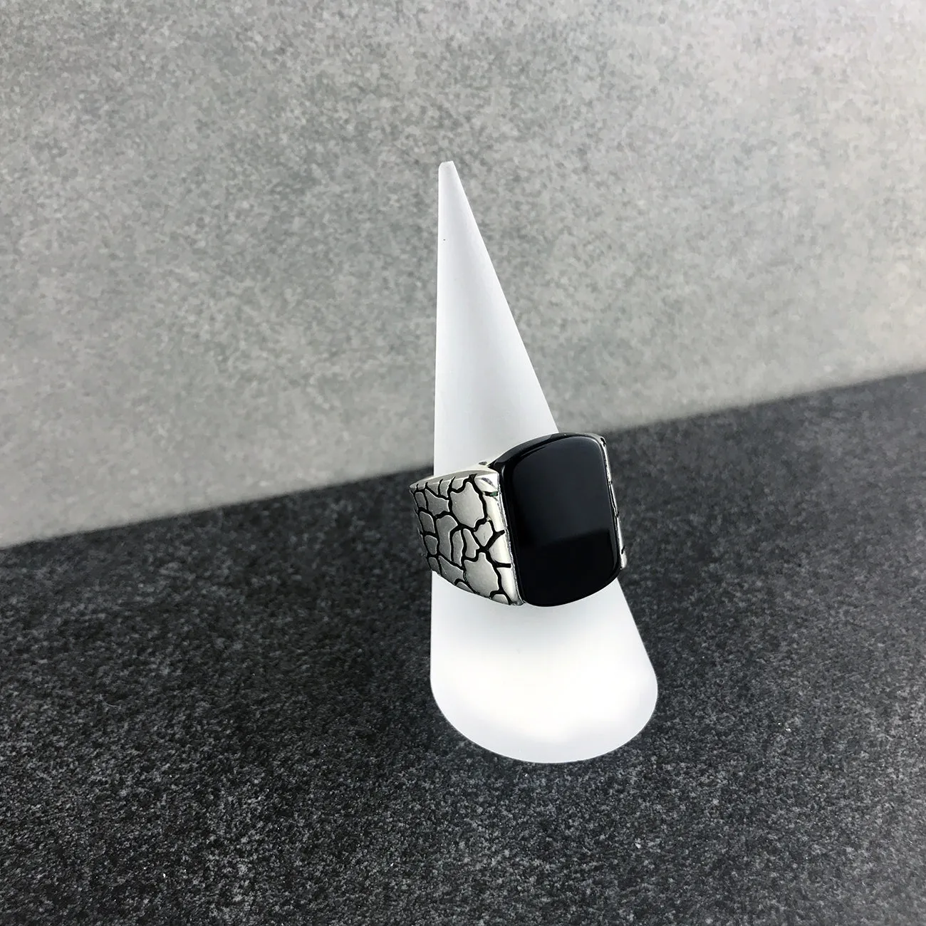 Sterling Silver Statement Ring with Large Flat-top Black Onyx Gemstone