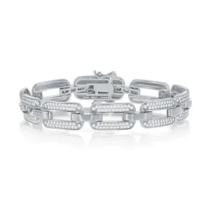 Sterling Silver Wide CZ Linked Bracelet - Gold Plated