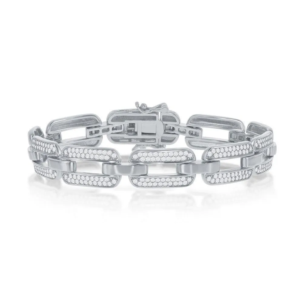 Sterling Silver Wide CZ Linked Bracelet - Gold Plated