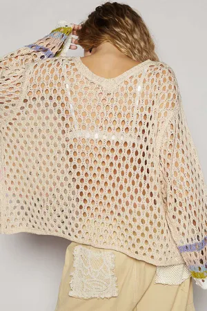 Striped Sleeve Loose Knit Peace Sign Top by POL