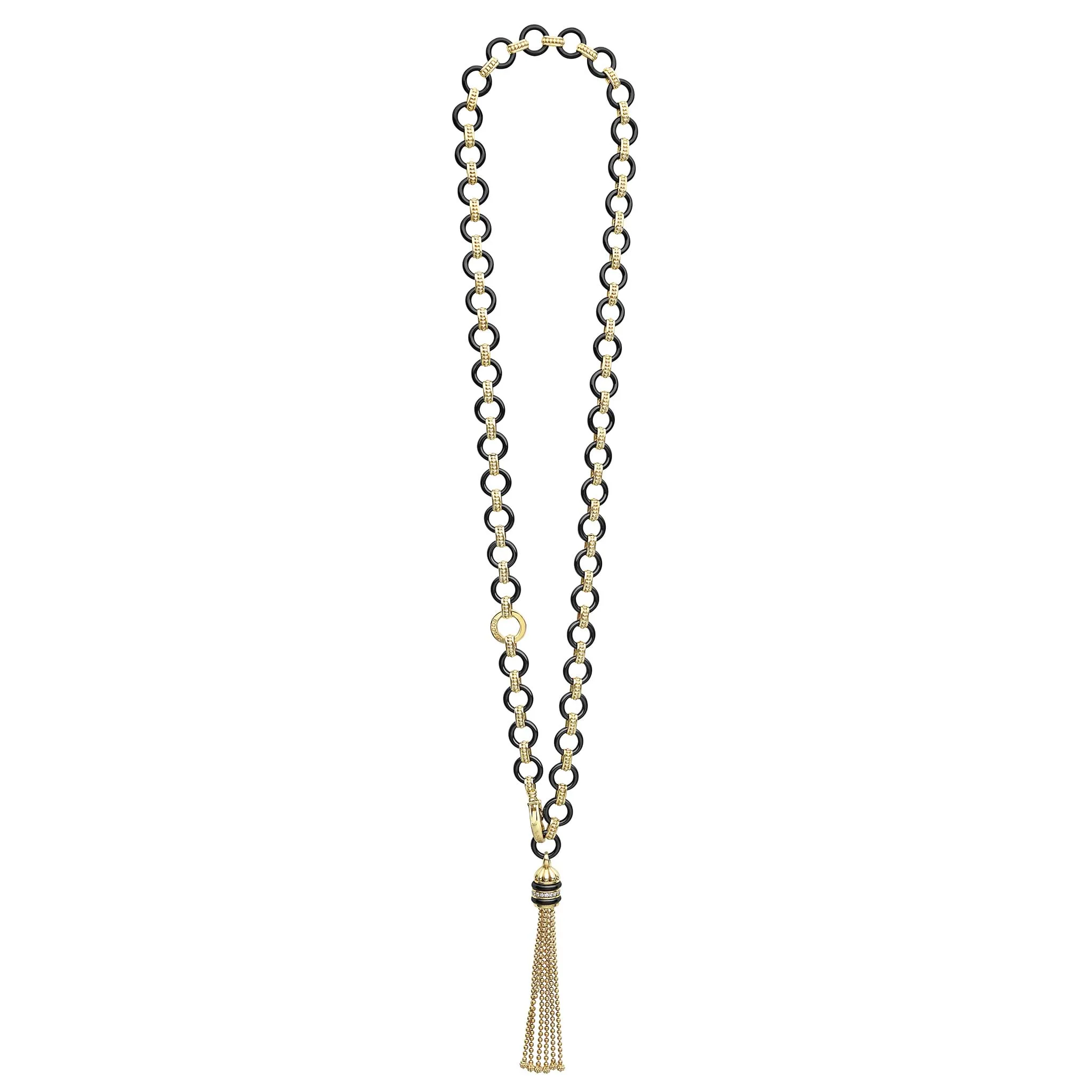 Studio 18K Gold Black Ceramic Tassel Link Necklace