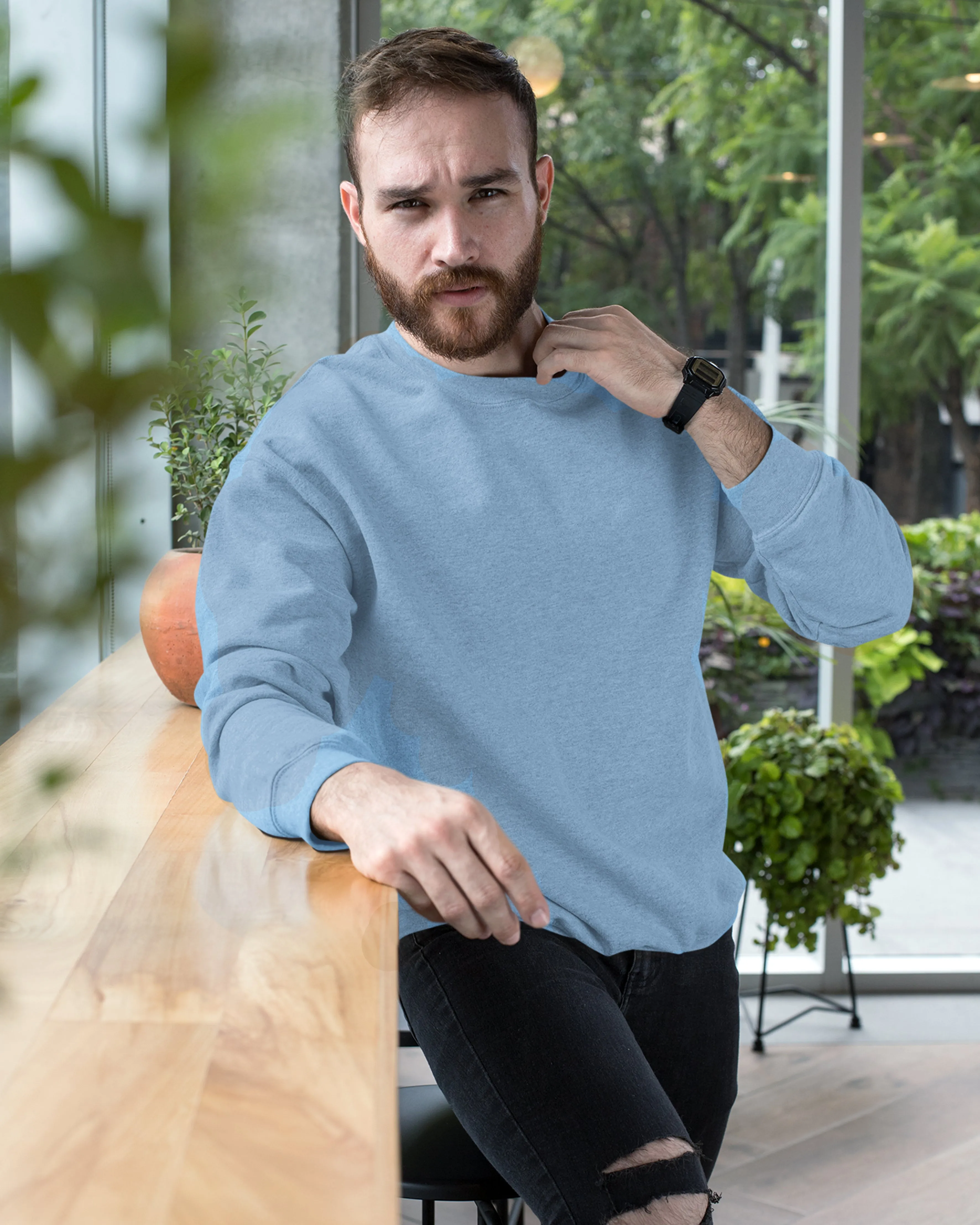 Subtle blue plain sweatshirt