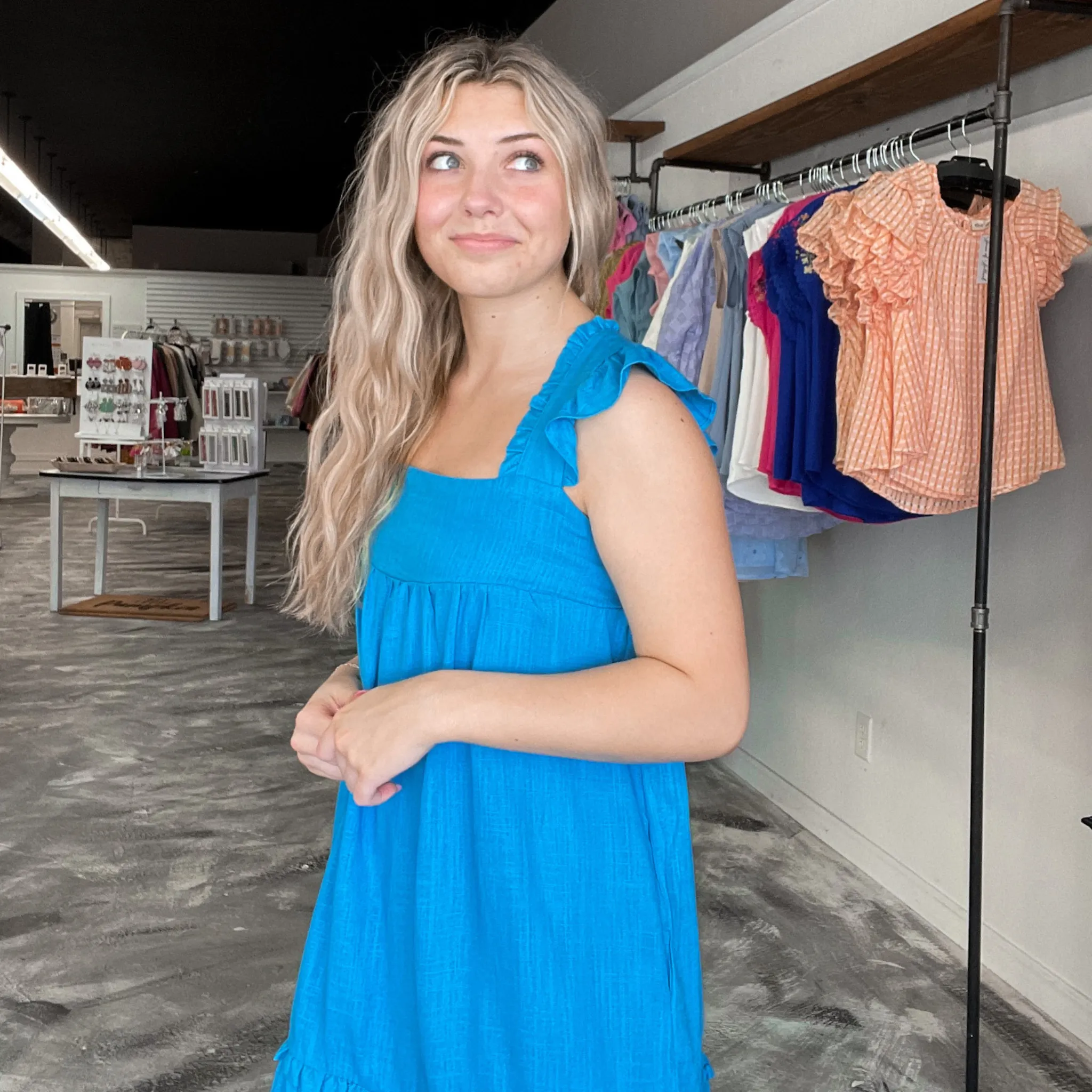 Subtle Charmer Aqua Linen Mini Dress