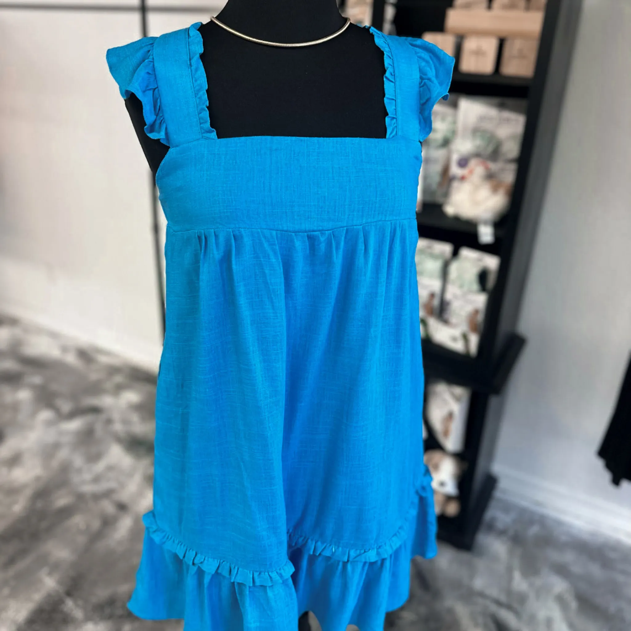 Subtle Charmer Aqua Linen Mini Dress