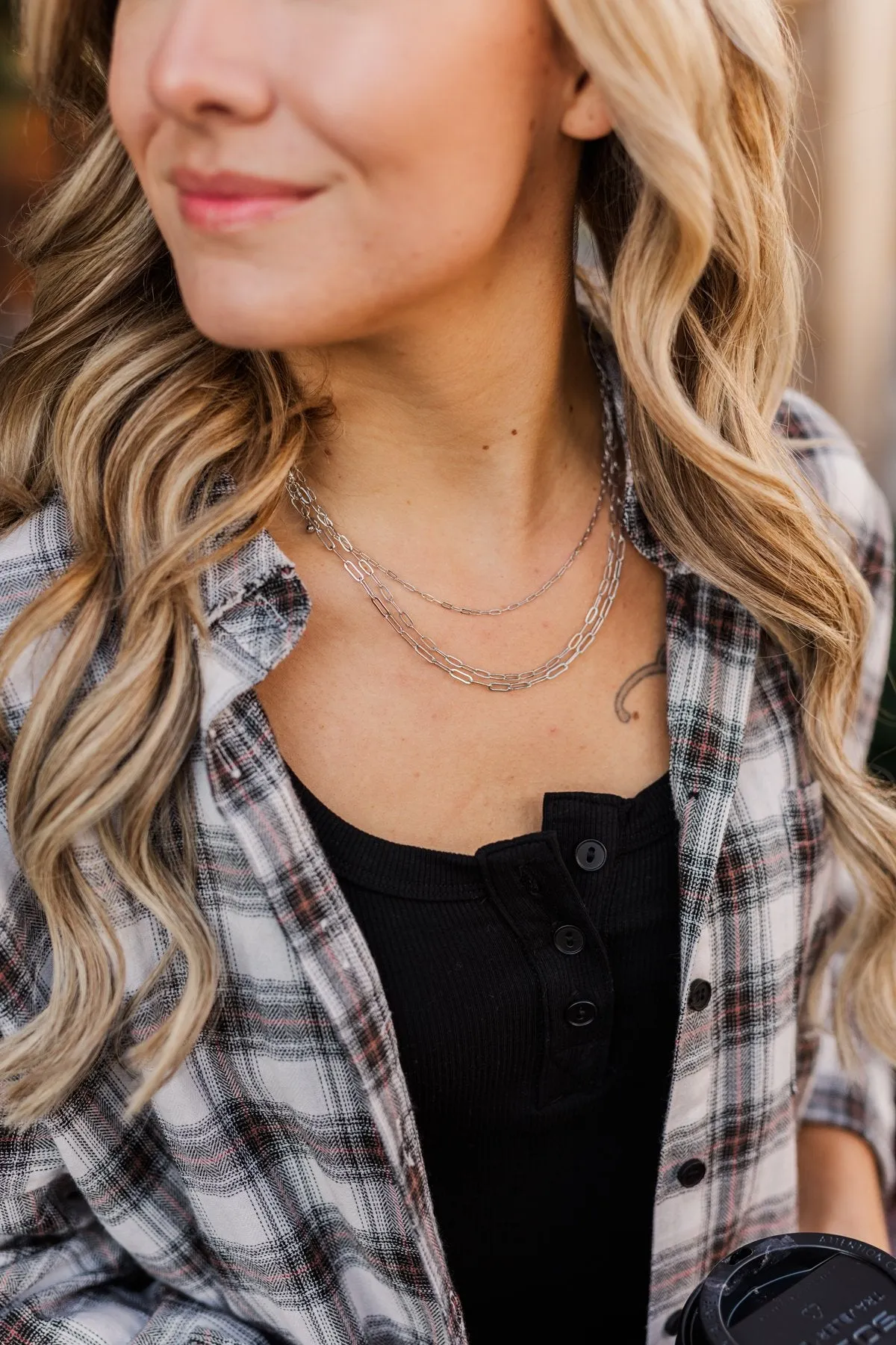 Subtle Glances 3-Tier Chain Link Necklace- Silver