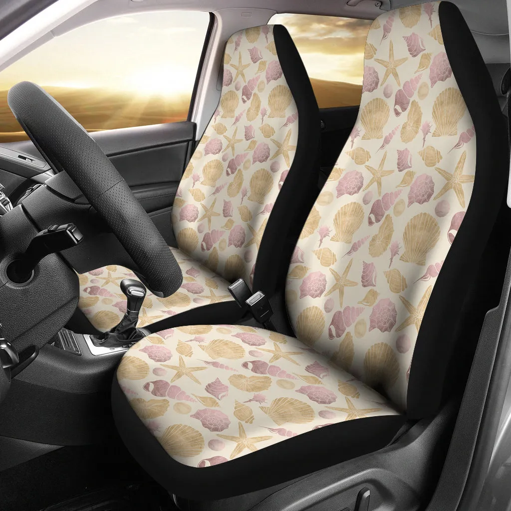 Subtle Lilac and Sand Colored Seashell Pattern on Antique White Car Seat Covers Set
