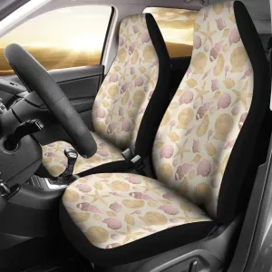 Subtle Lilac and Sand Colored Seashell Pattern on Antique White Car Seat Covers Set