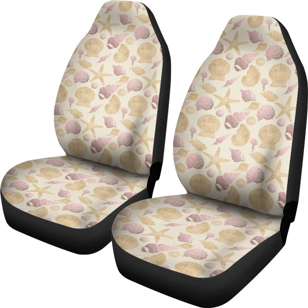 Subtle Lilac and Sand Colored Seashell Pattern on Antique White Car Seat Covers Set