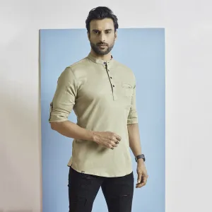 Subtle Pale Taupe Short Silk Kurta