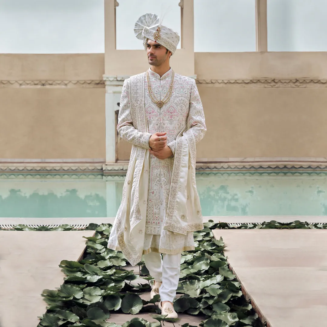 Subtle Pewter White Sherwani