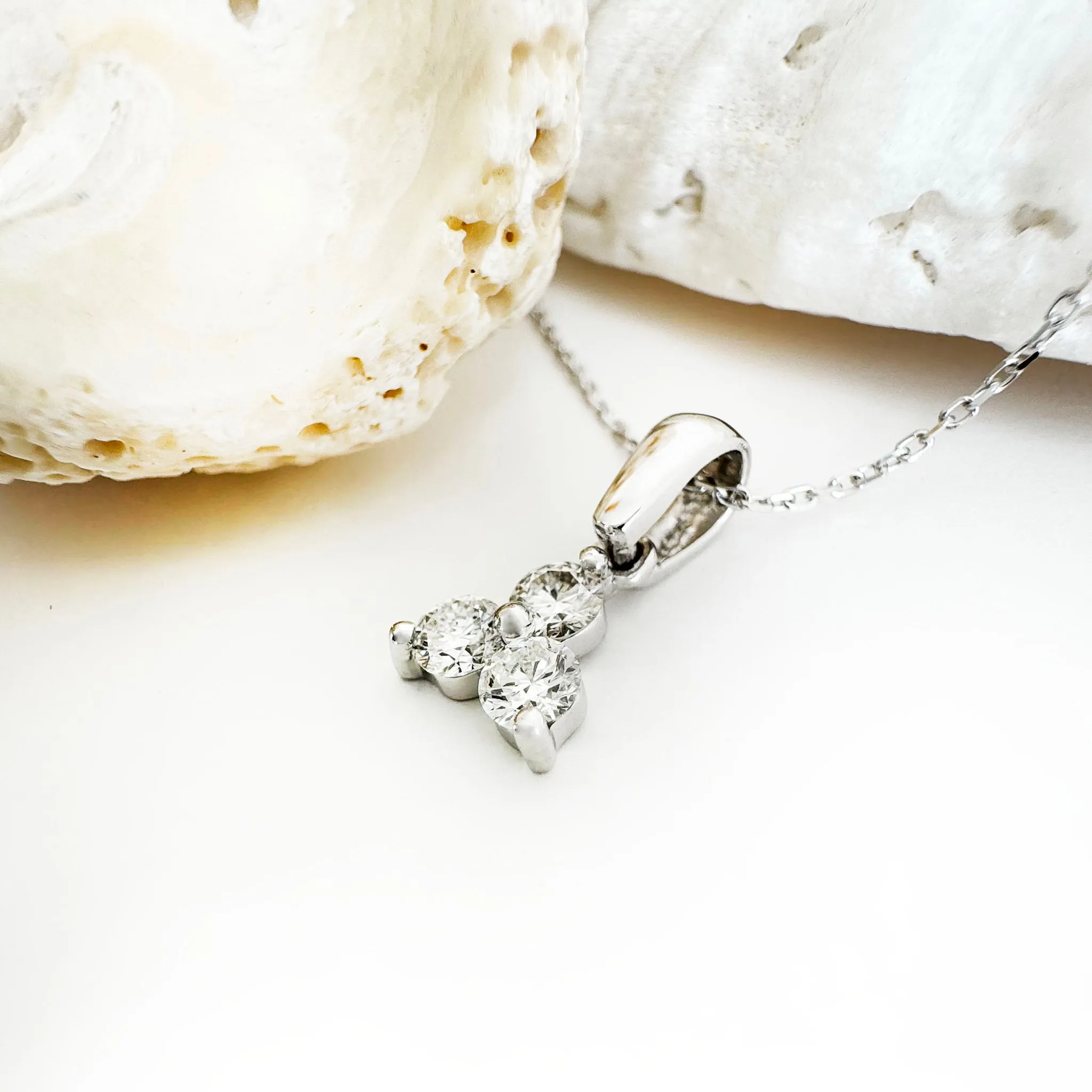 Subtle Triangular Trilogy White Diamond White Gold Pendant