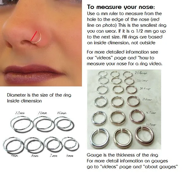 Super Thin Nose Ring with Hook 26g - Choose Your Metal, Choose Your Size