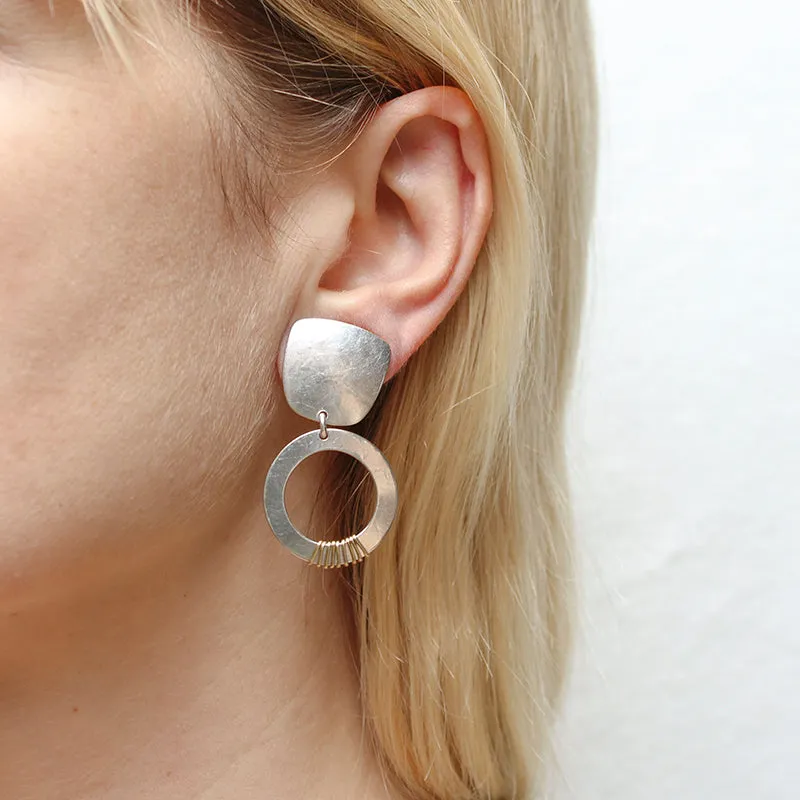 Tapered Square with Wire Wrapped Ring Clip or Post Earring