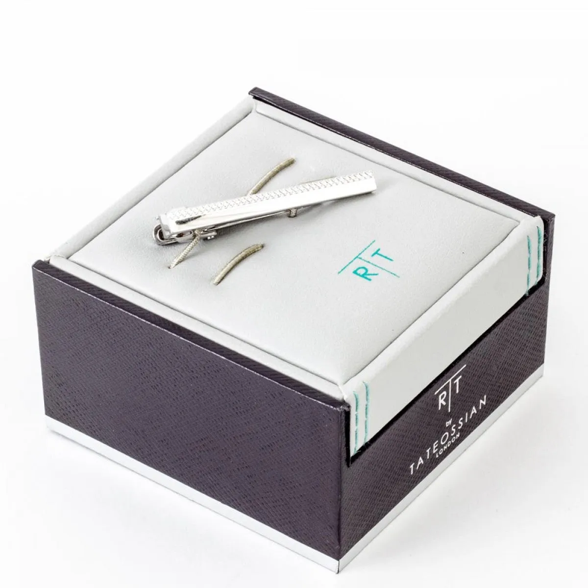 Tateossian Men's Silver Tie Bar Engraved with Subtle Design