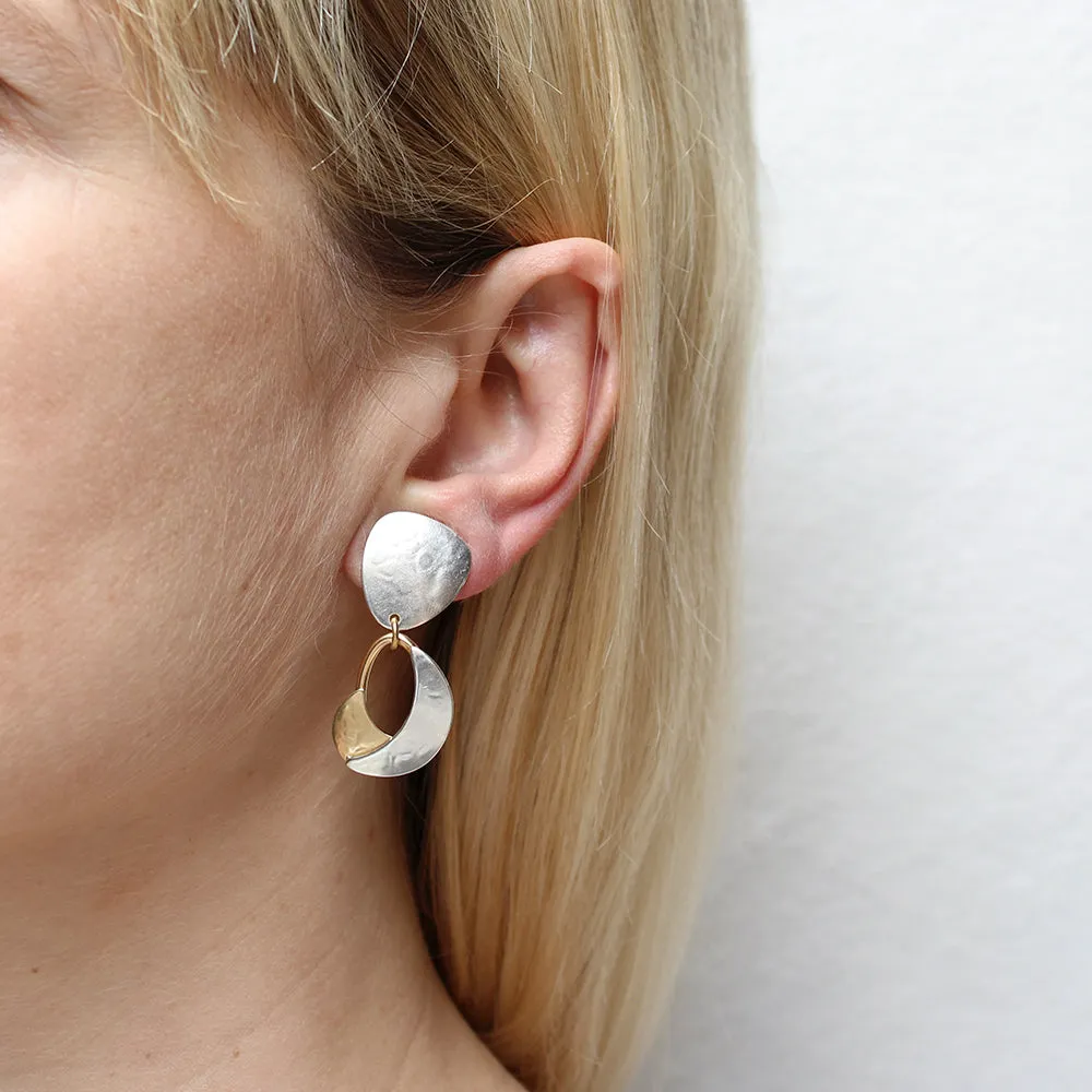 Teardrop with Small Layered Crescents Clip or Post Earrings