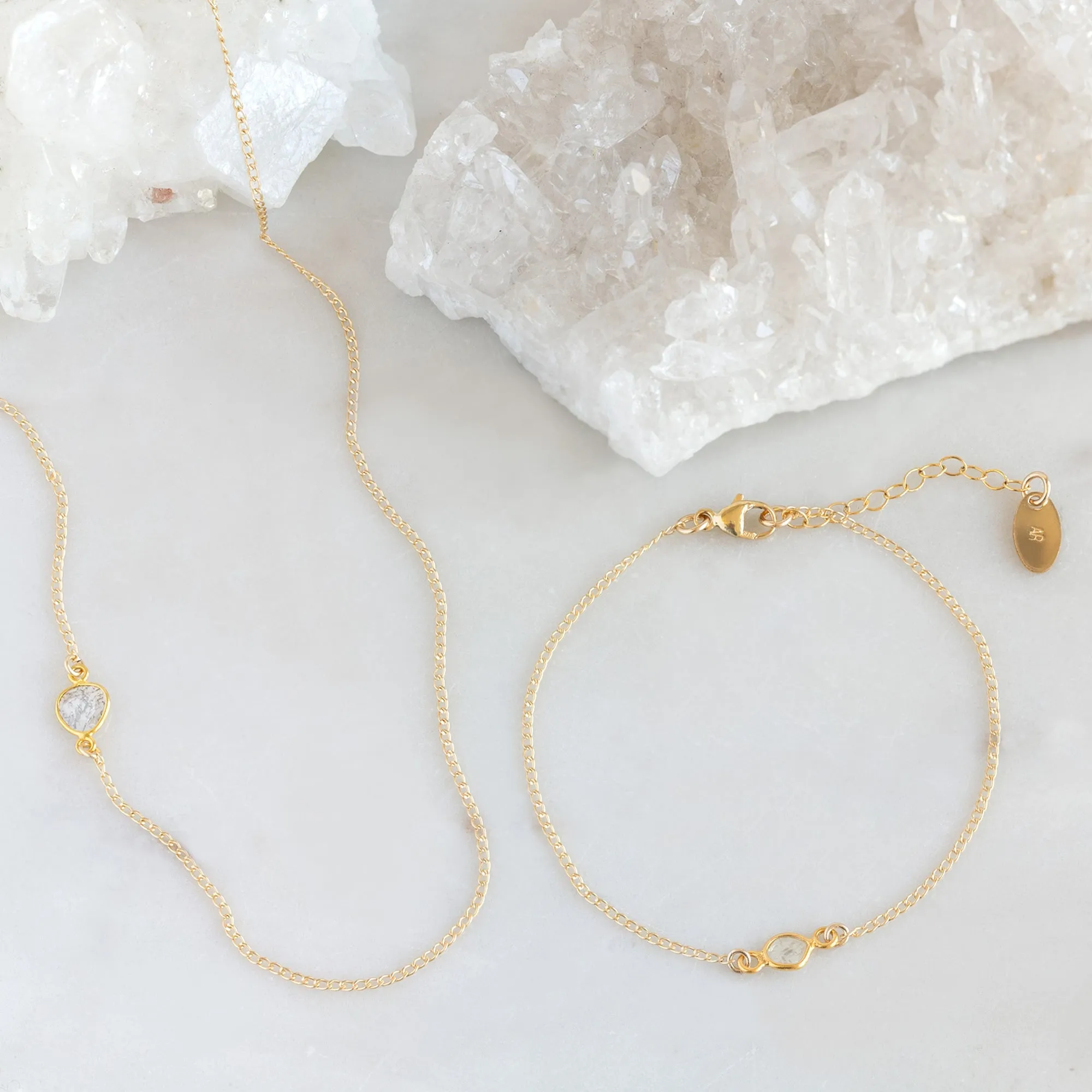 The Asymmetrical Salt and Pepper Diamond Slice Necklace | Yellow Gold Filled