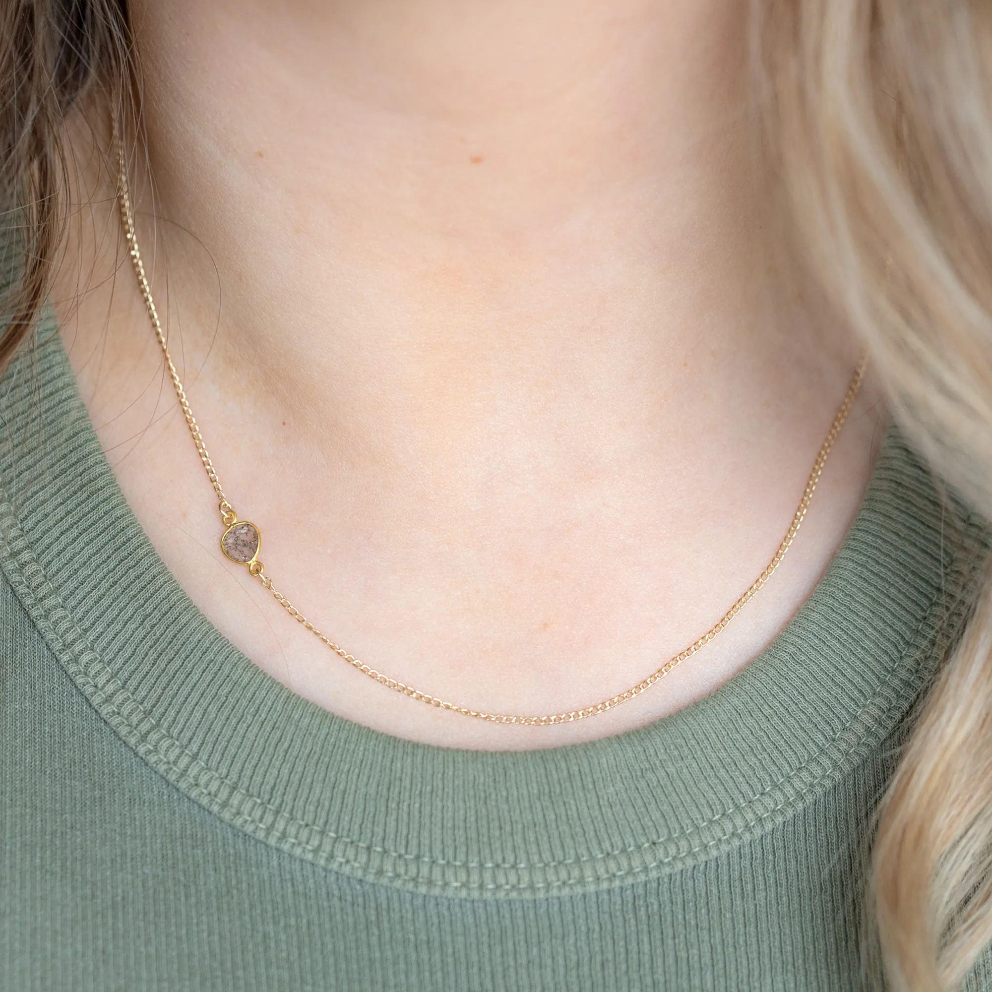 The Asymmetrical Salt and Pepper Diamond Slice Necklace | Yellow Gold Filled