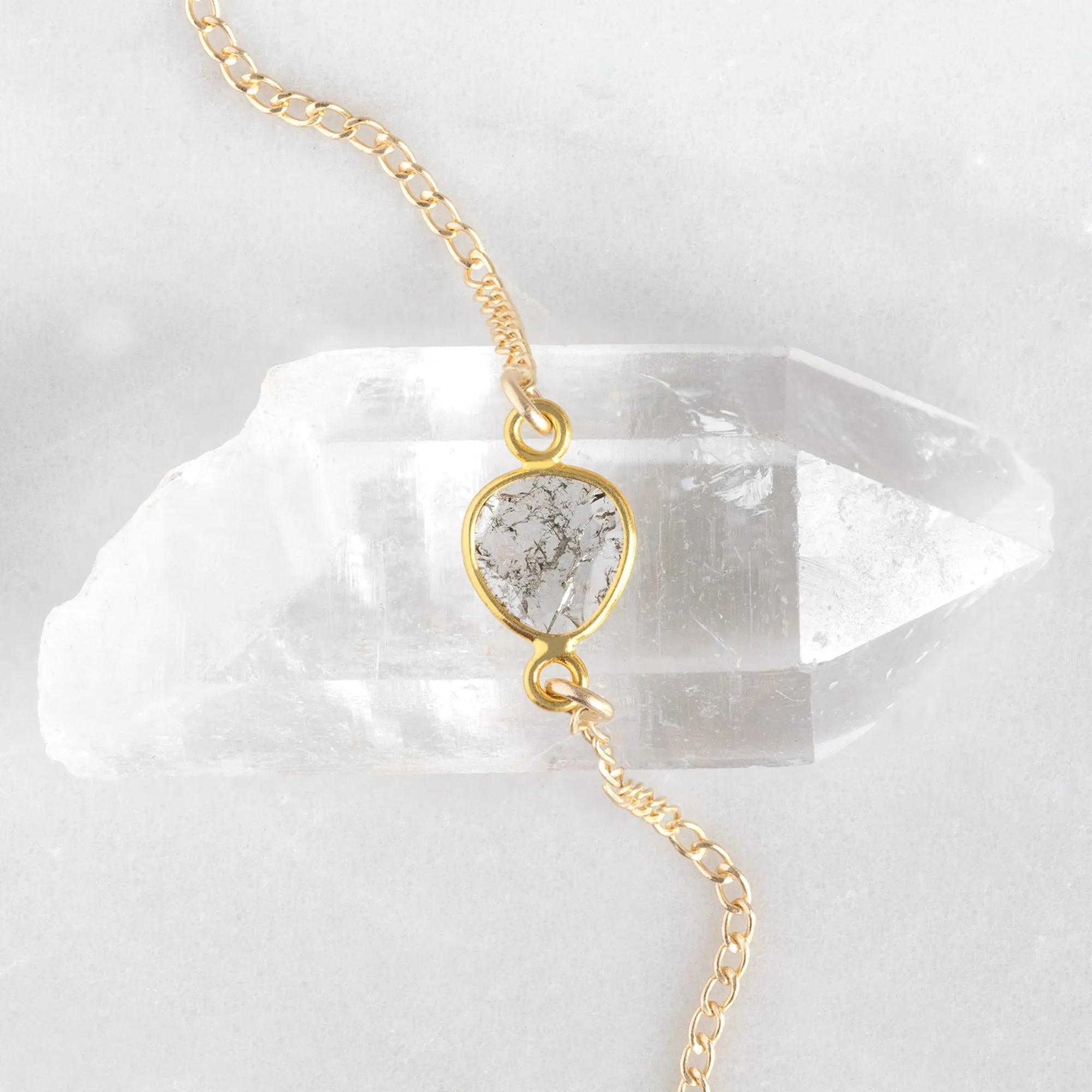 The Asymmetrical Salt and Pepper Diamond Slice Necklace | Yellow Gold Filled
