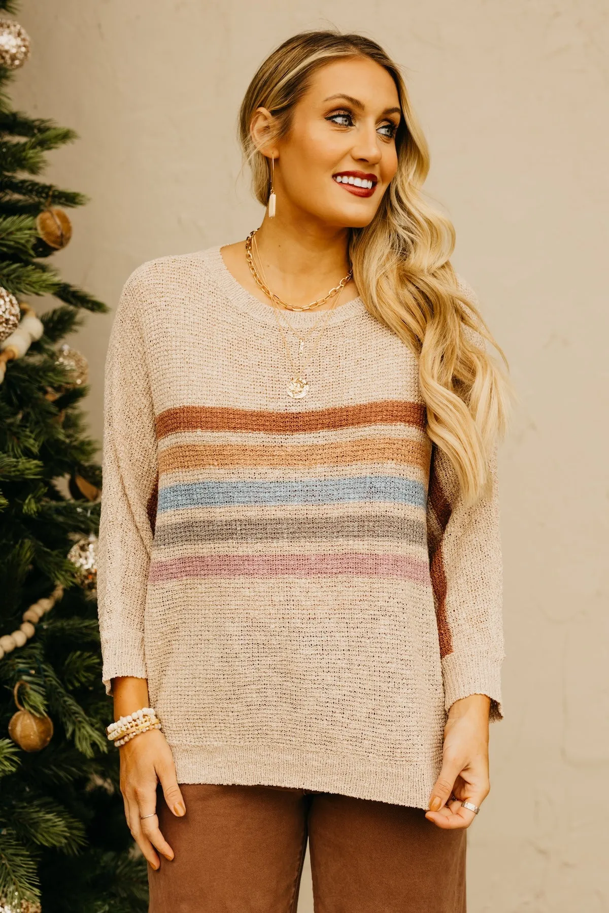 The Malaya Striped Dolman Sleeve Sweater