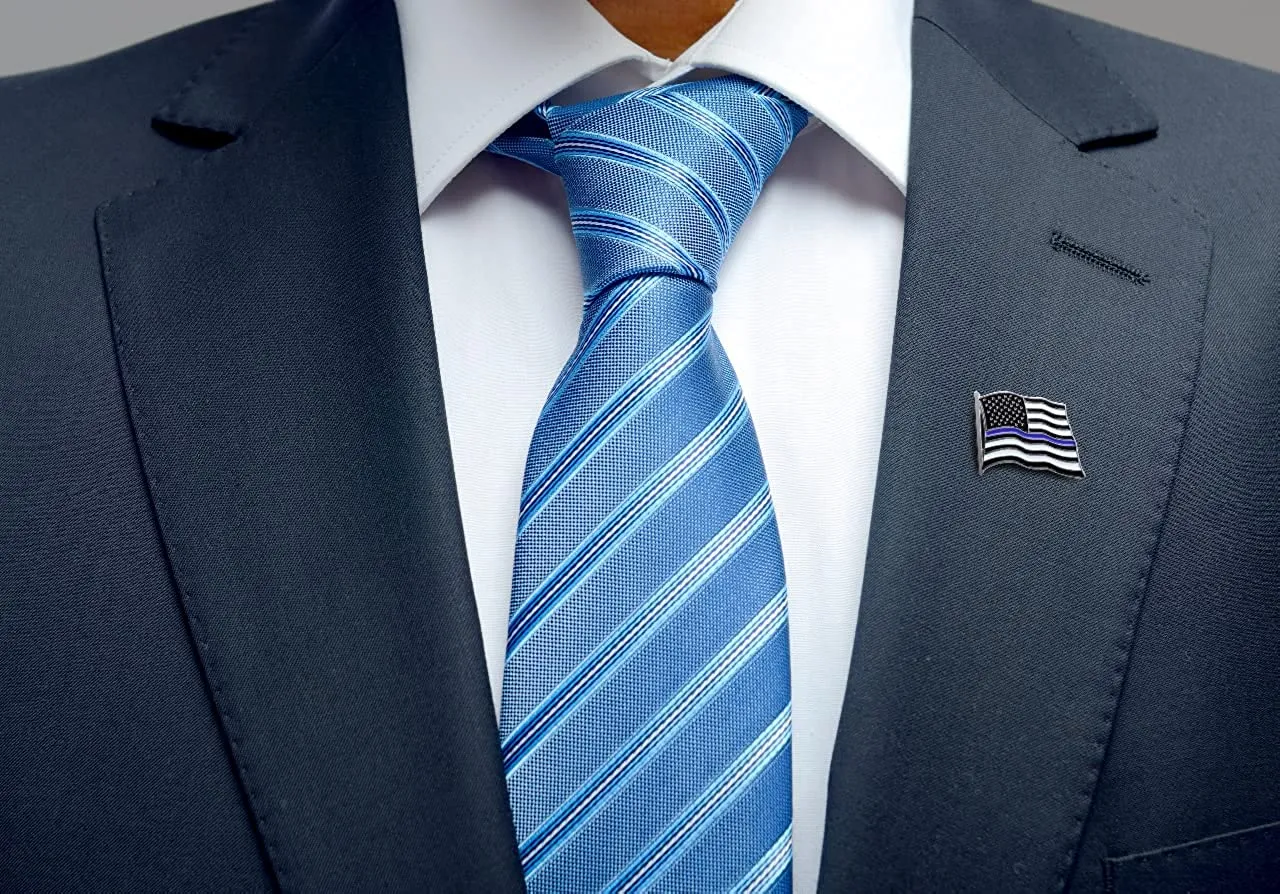 Thin Blue Line American Flag USA Lapel Pin Set - Waving Flag   Rectangle Bar