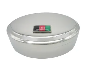 Thin Bordered Afghanistan Flag Pendant Oval Trinket Jewelry Box