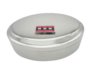 Thin Bordered Amsterdam Flag Pendant Oval Trinket Jewelry Box