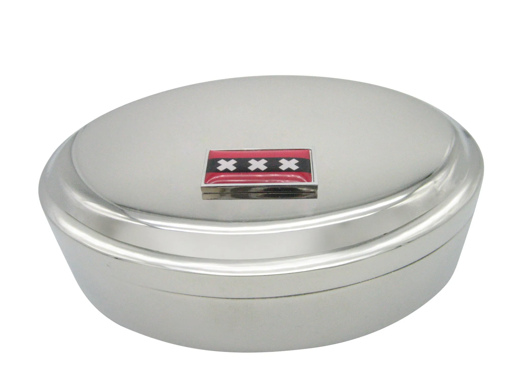 Thin Bordered Amsterdam Flag Pendant Oval Trinket Jewelry Box