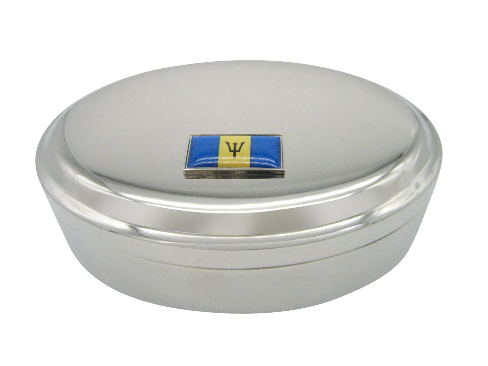 Thin Bordered Barbados Flag Pendant Oval Trinket Jewelry Box