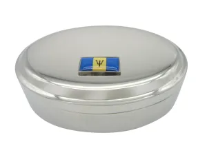 Thin Bordered Barbados Flag Pendant Oval Trinket Jewelry Box