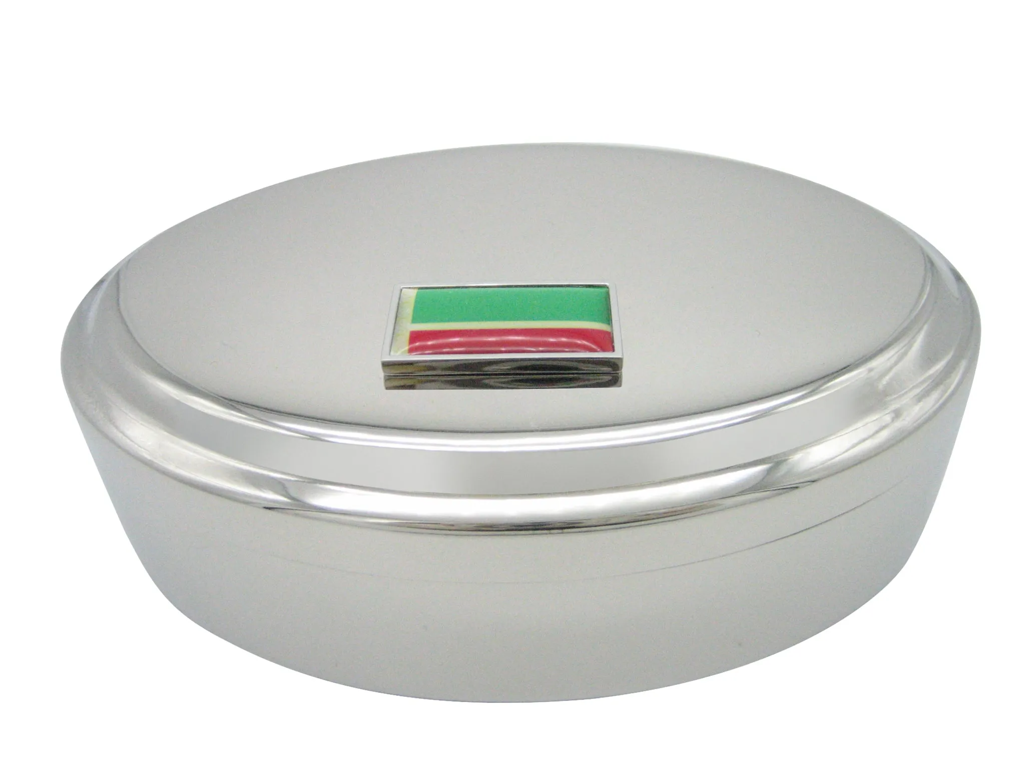 Thin Bordered Chechnya Flag Pendant Oval Trinket Jewelry Box
