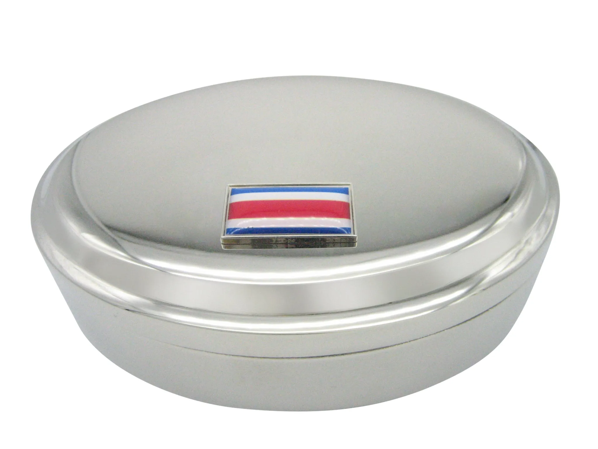 Thin Bordered Costa Rica Flag Pendant Oval Trinket Jewelry Box