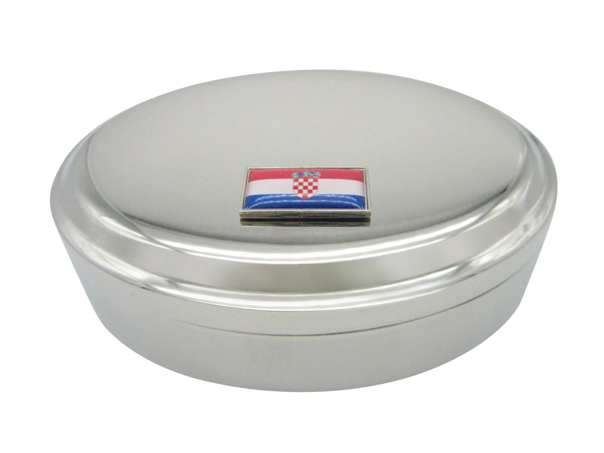 Thin Bordered Croatia Flag Pendant Oval Trinket Jewelry Box