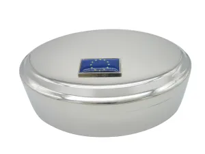 Thin Bordered European Union Flag Pendant Oval Trinket Jewelry Box