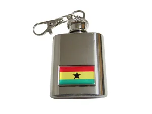 Thin Bordered Ghana Flag Pendant 1 Oz. Stainless Steel Key Chain Flask