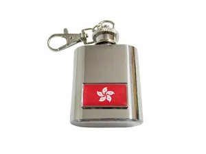 Thin Bordered Hong Kong Flag Pendant 1 Oz. Stainless Steel Key Chain Flask