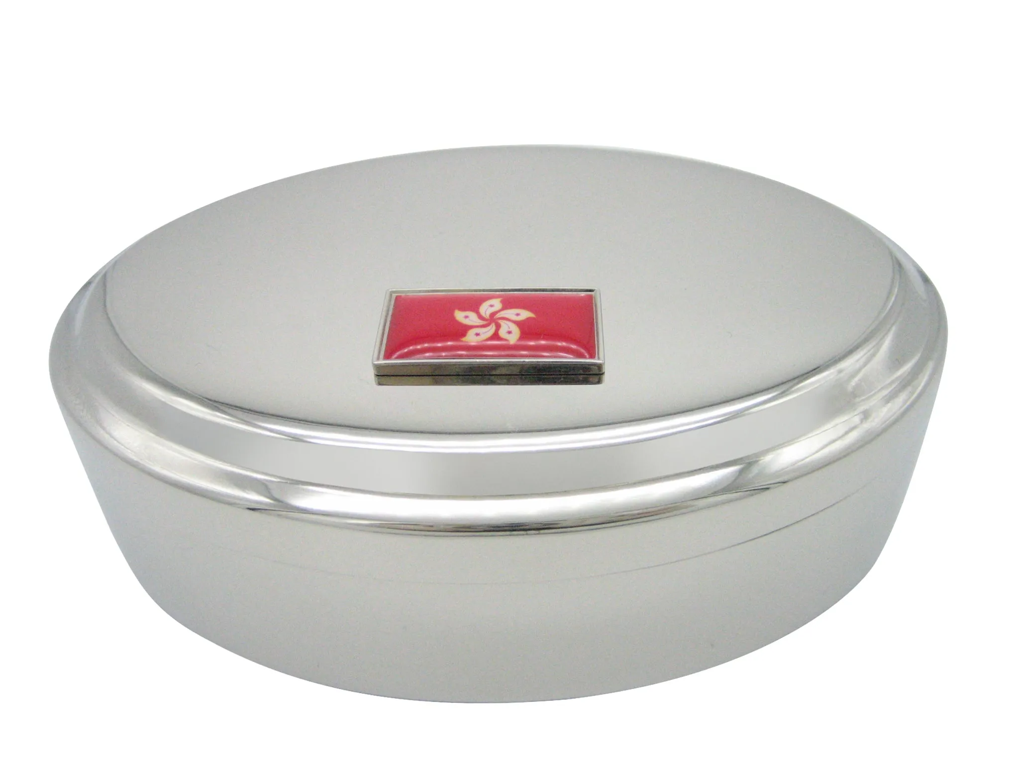 Thin Bordered Hong Kong Flag Pendant Oval Trinket Jewelry Box