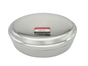 Thin Bordered Iraq Flag Pendant Oval Trinket Jewelry Box