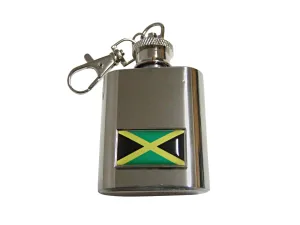 Thin Bordered Jamaica Flag Pendant 1 Oz. Stainless Steel Key Chain Flask