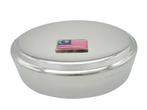 Thin Bordered Malaysia Flag Pendant Oval Trinket Jewelry Box