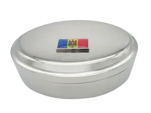 Thin Bordered Moldova Flag Pendant Oval Trinket Jewelry Box
