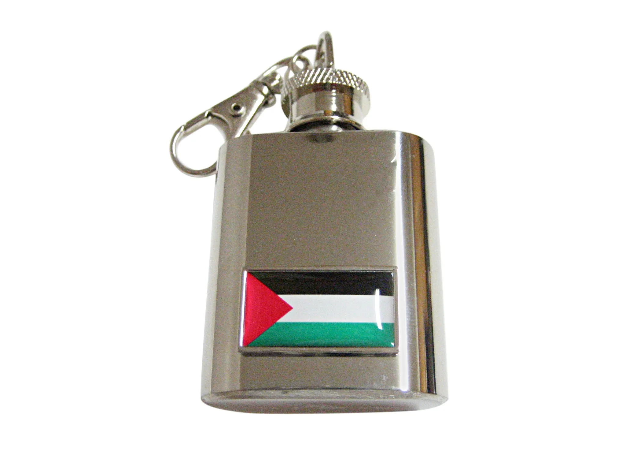 Thin Bordered Palestine Flag Pendant 1 Oz. Stainless Steel Key Chain Flask