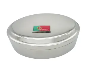 Thin Bordered Portugal Flag Pendant Oval Trinket Jewelry Box