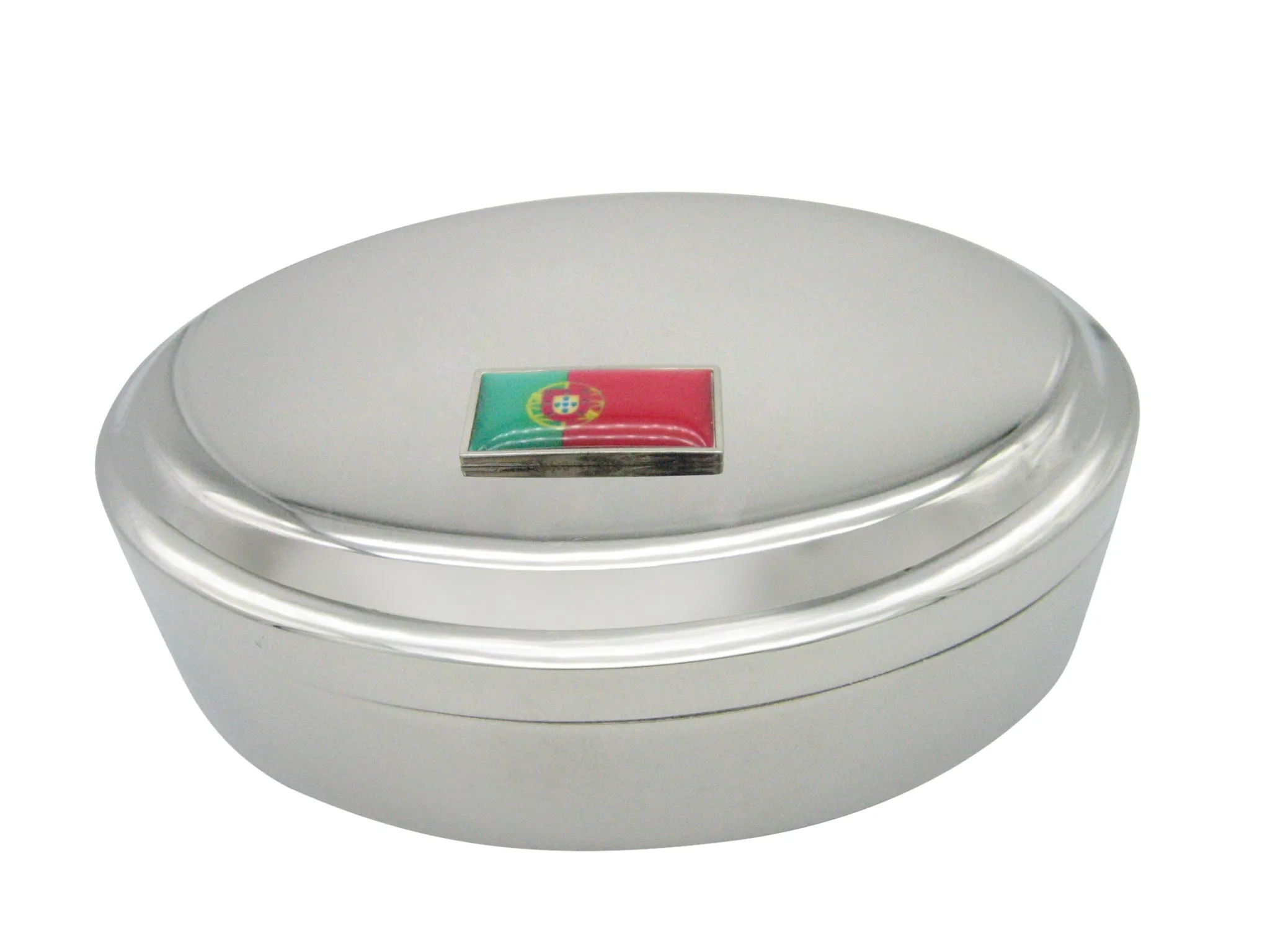 Thin Bordered Portugal Flag Pendant Oval Trinket Jewelry Box
