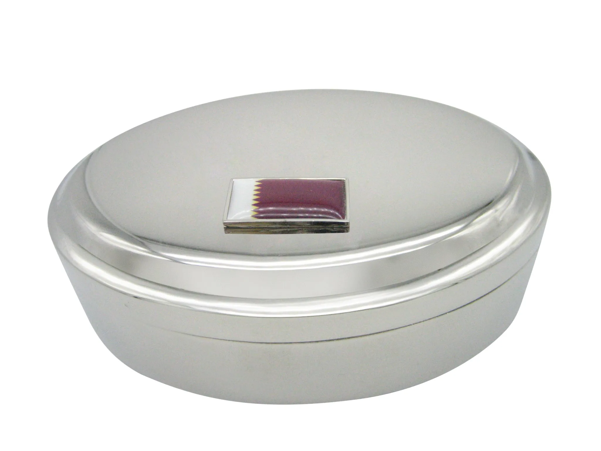 Thin Bordered Qatar Flag Pendant Oval Trinket Jewelry Box
