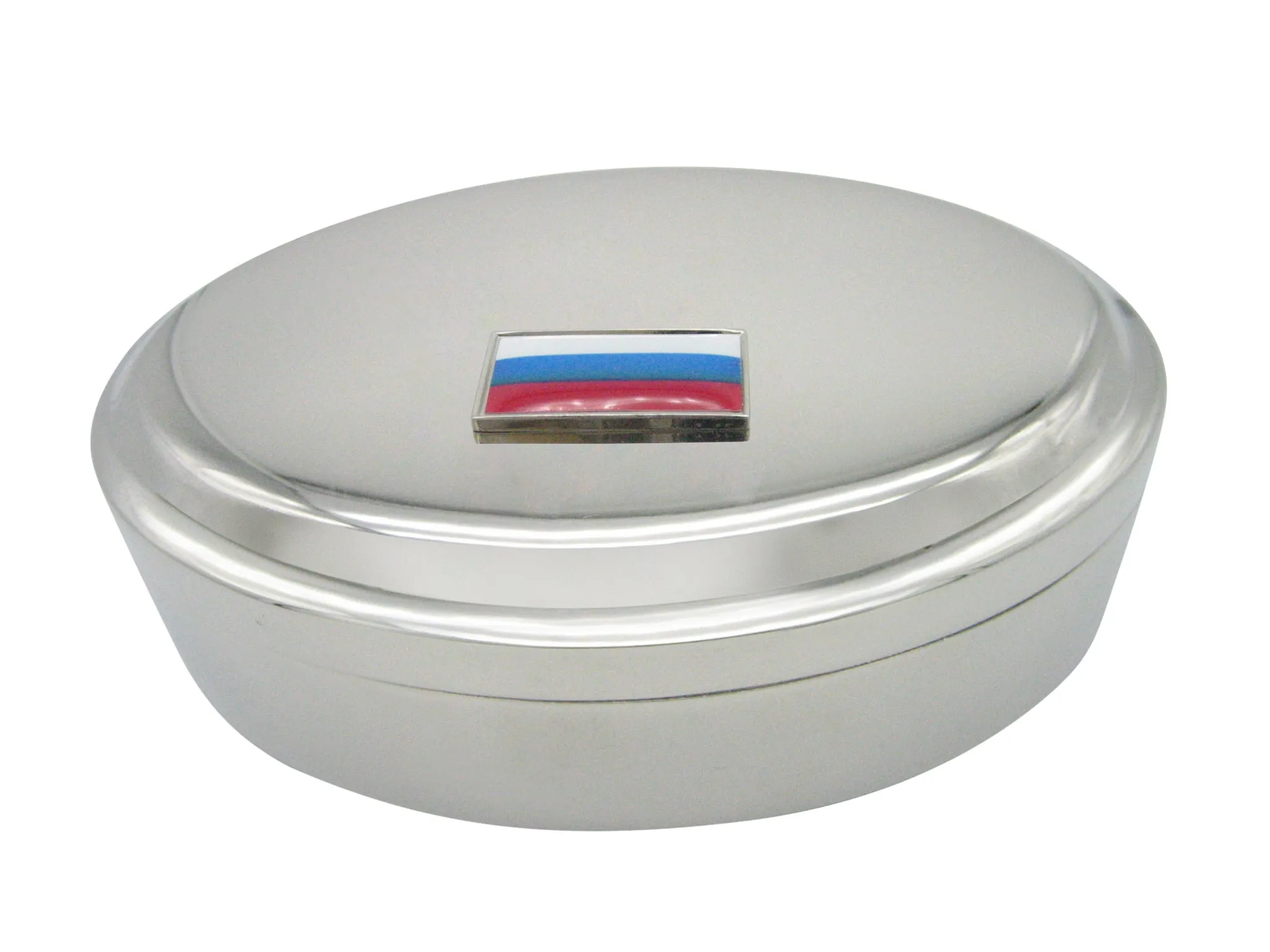 Thin Bordered Russia Flag Pendant Oval Trinket Jewelry Box