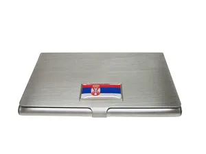 Thin Bordered Serbia Flag Pendant Business Card Holder