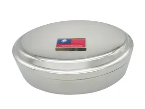 Thin Bordered Taiwan Flag Pendant Oval Trinket Jewelry Box