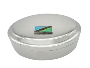Thin Bordered Tanzania Flag Pendant Oval Trinket Jewelry Box